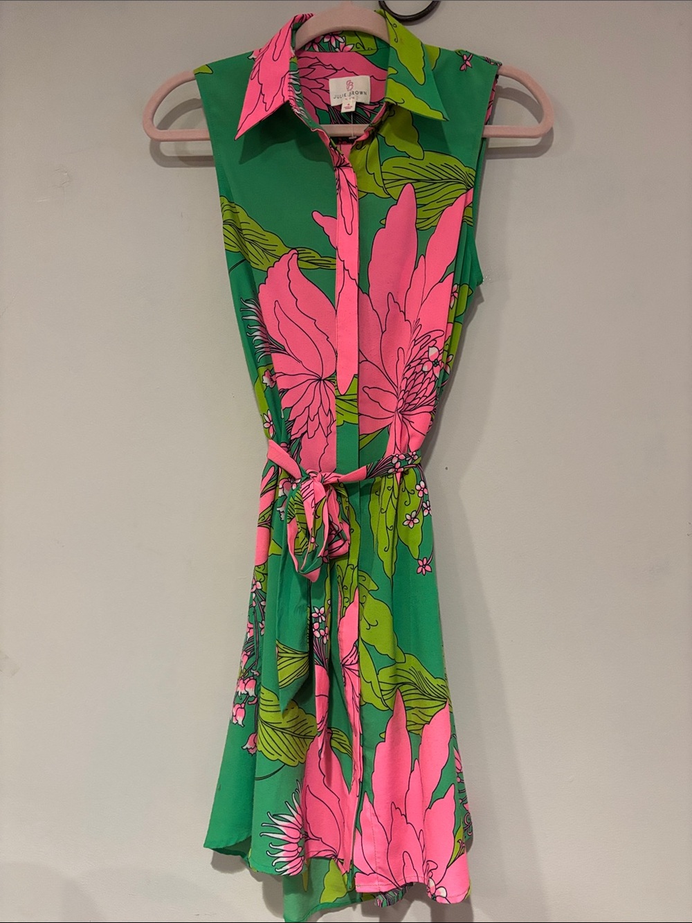 JB by Julie Brown Green Dress with Hot Pink Floral Print